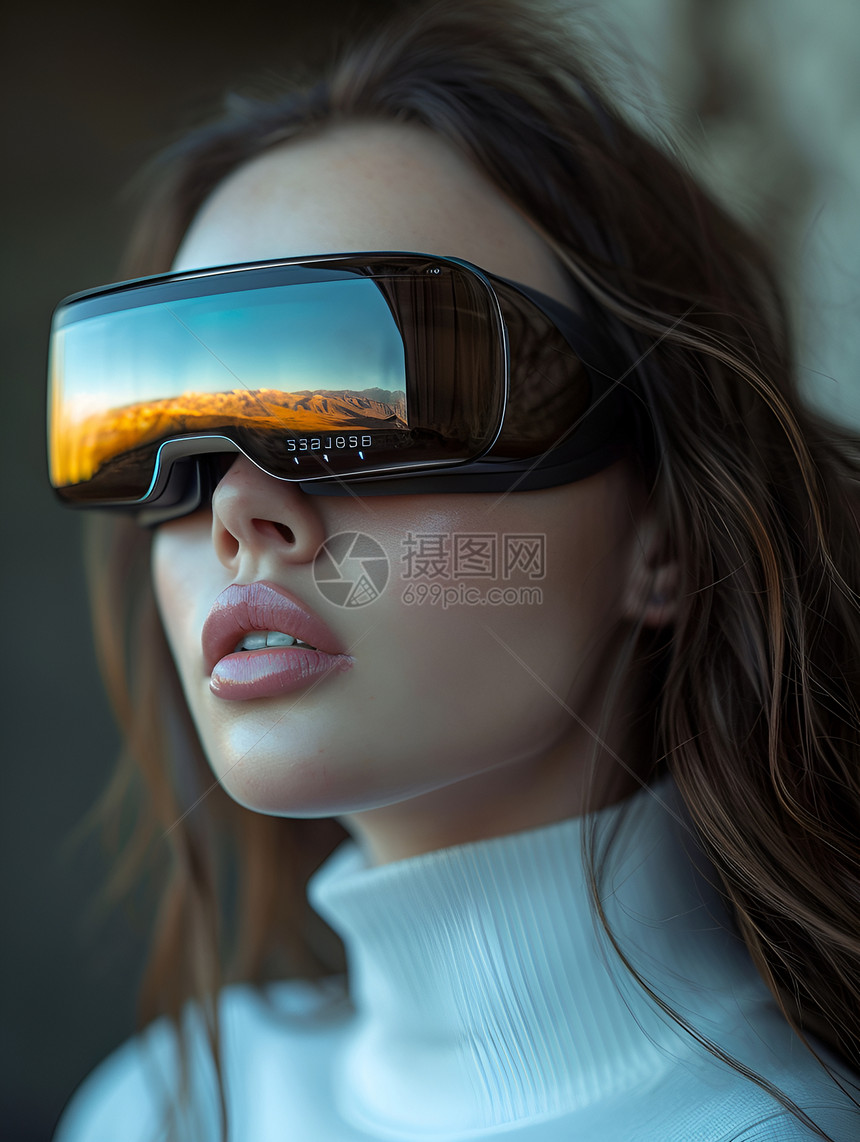 佩戴VR智能眼镜的女子图片