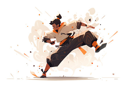动态踢击的武术表演插图背景图片