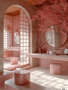 雅致粉红的中式建筑背景图片