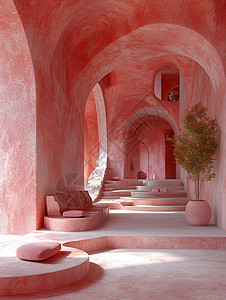 粉色浪漫的中式建筑背景图片