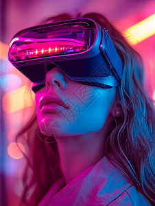 青年女性戴着VR眼镜背景图片