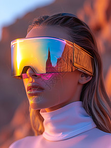 未来虚拟现实眼镜中的女子背景图片