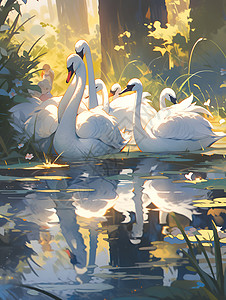 池塘中的一群天鹅背景图片