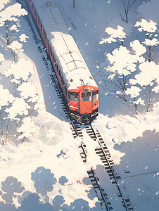 雪地列车列车穿越白色雪地插画