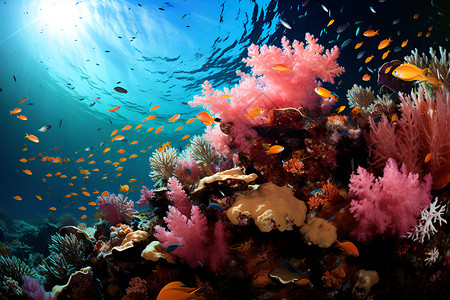 海底的植被和鱼类背景图片