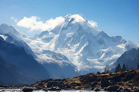 山顶上洁白的冰雪背景图片