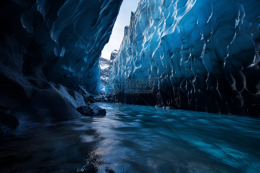冰川洞穴的水流图片