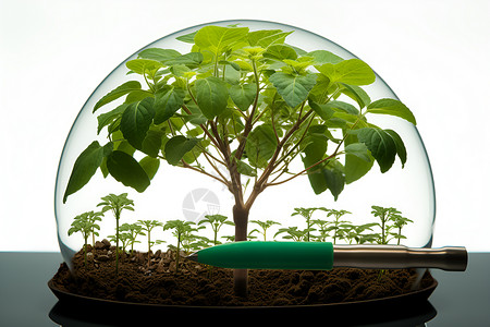 玻璃碗中的植物生态艺术背景图片