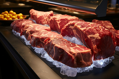 冰块上的肉类背景图片