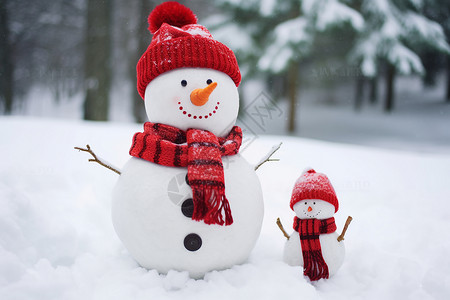 冬日乐园带圣诞帽的雪人高清图片