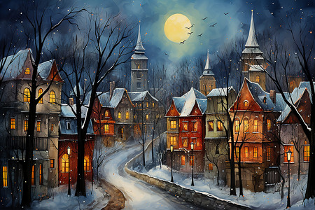 冬日小镇雪景背景图片