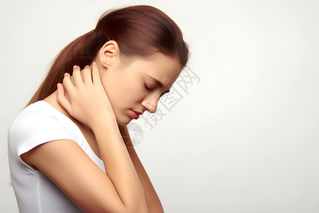 颈部疼痛的女人背景图片
