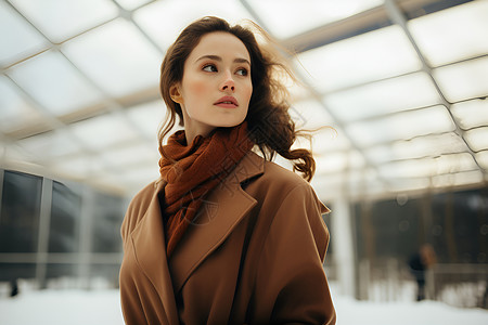 棕色大衣女子背景图片