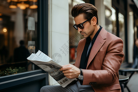 阅读报纸的男人背景图片