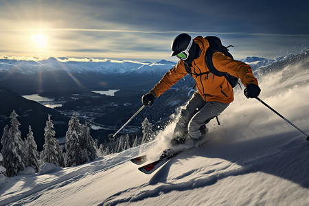 滑雪眼镜雪坡上的滑雪者背景