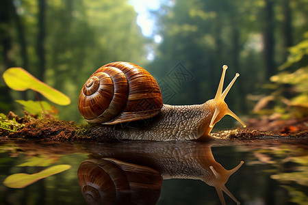 爬行蜗牛水边的蜗牛背景