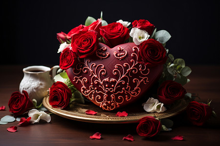 玫瑰心形素材浪漫的心形蛋糕背景