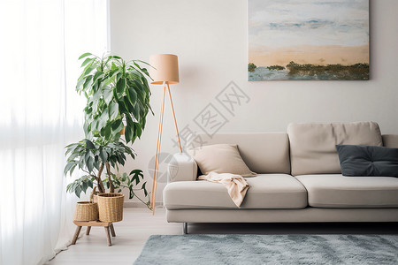 客厅内的沙发和盆栽背景图片