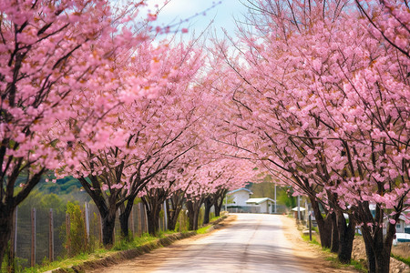 农村道路两旁的树木背景图片