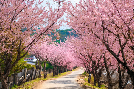 道路两旁的树木背景图片