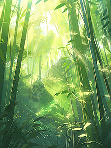 绿意盎然的夏季竹林景观插图插画