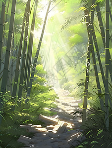 清新自然的夏季竹林景观插画