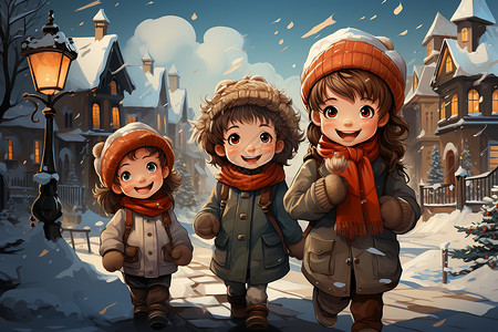 冬日童话走进雪景村庄背景图片