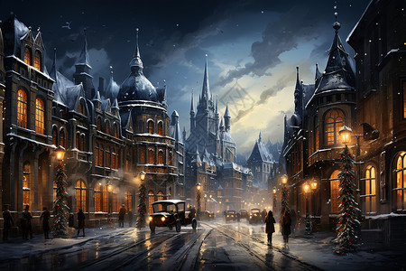 城堡广场冬日繁忙的城市广场插画