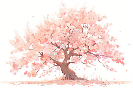 美丽的樱花树插画背景图片