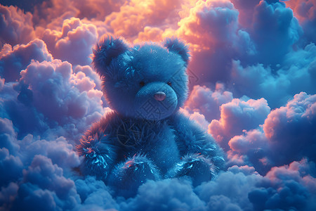 云彩中坐着的蓝色小熊背景图片