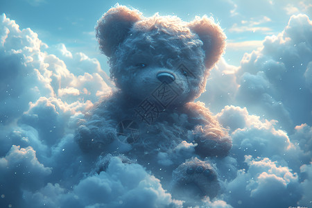 云彩中坐着的小熊背景图片