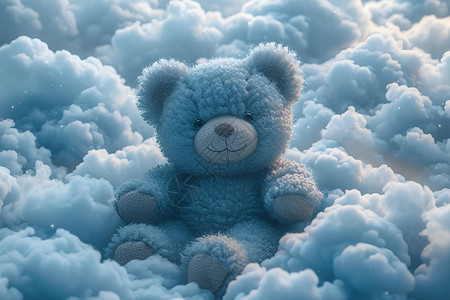 云彩中的蓝色小熊背景图片