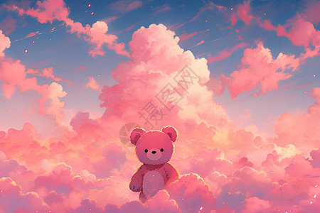 云朵中的可爱小熊背景图片