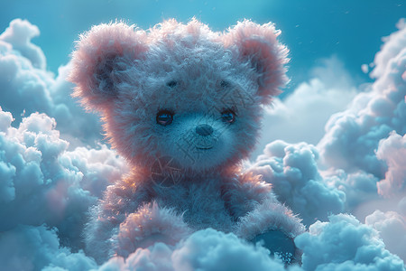 云朵上的绒毛小熊背景图片