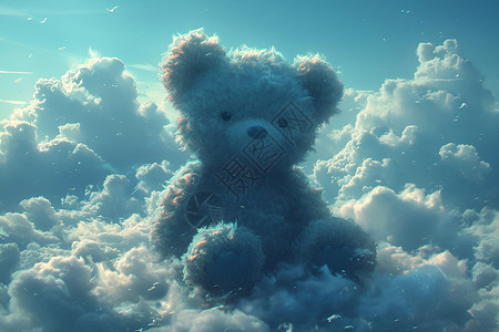 坐在云朵上的小熊背景图片