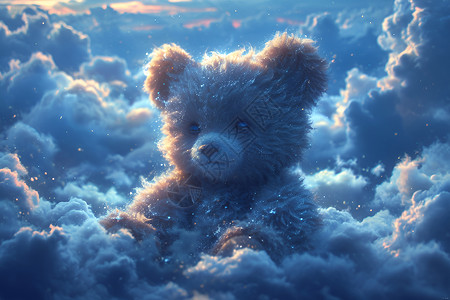 天空云朵中的小熊背景图片