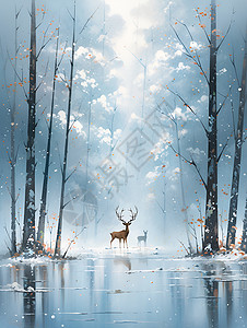 湖泊边的小鹿背景图片
