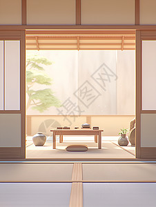 室内清雅的茶道建筑背景图片