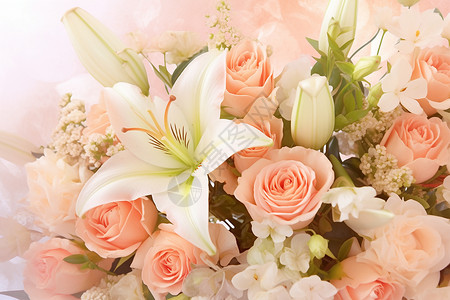 新鲜玫瑰花桌面上优雅的花束背景