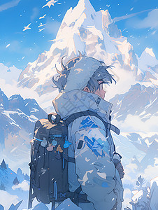 山间背着背包的男孩背景图片