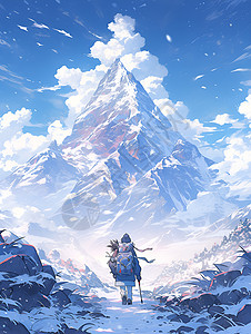 雪山间探索的男孩背景图片