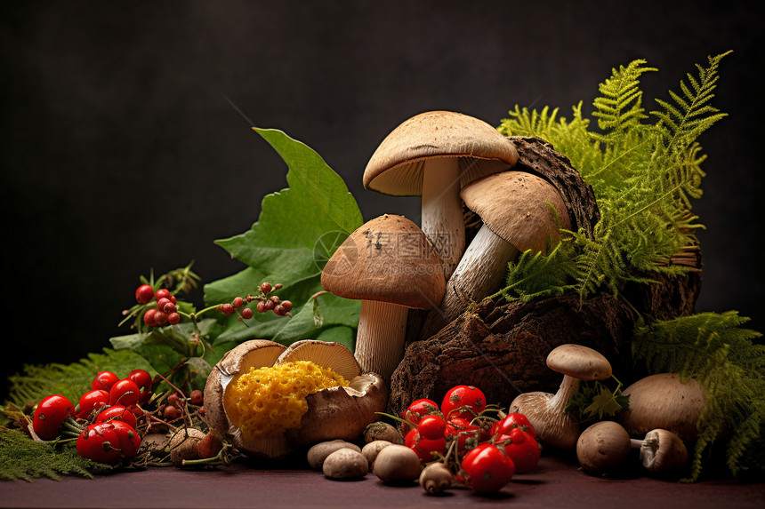 桌子上的美味蘑菇图片