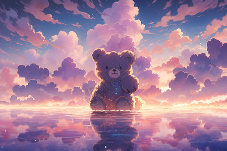 可爱的紫色云朵小熊背景图片