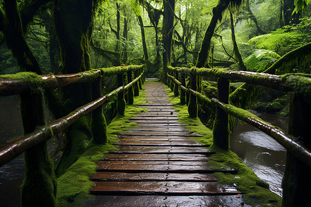 青藤环绕的木桥背景图片
