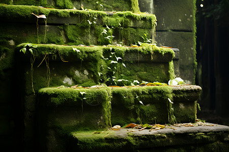 阶梯上的苔藓背景图片