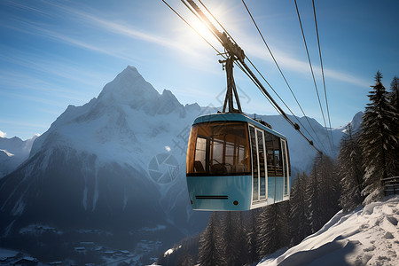 山顶的滑雪缆车背景图片