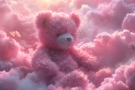 粉色玩偶云海中的粉色泰迪熊设计图片