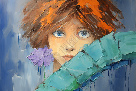 手绘艺术的小女孩肖像油画插图背景图片