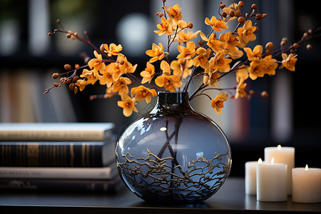 花瓶中的黄花背景图片