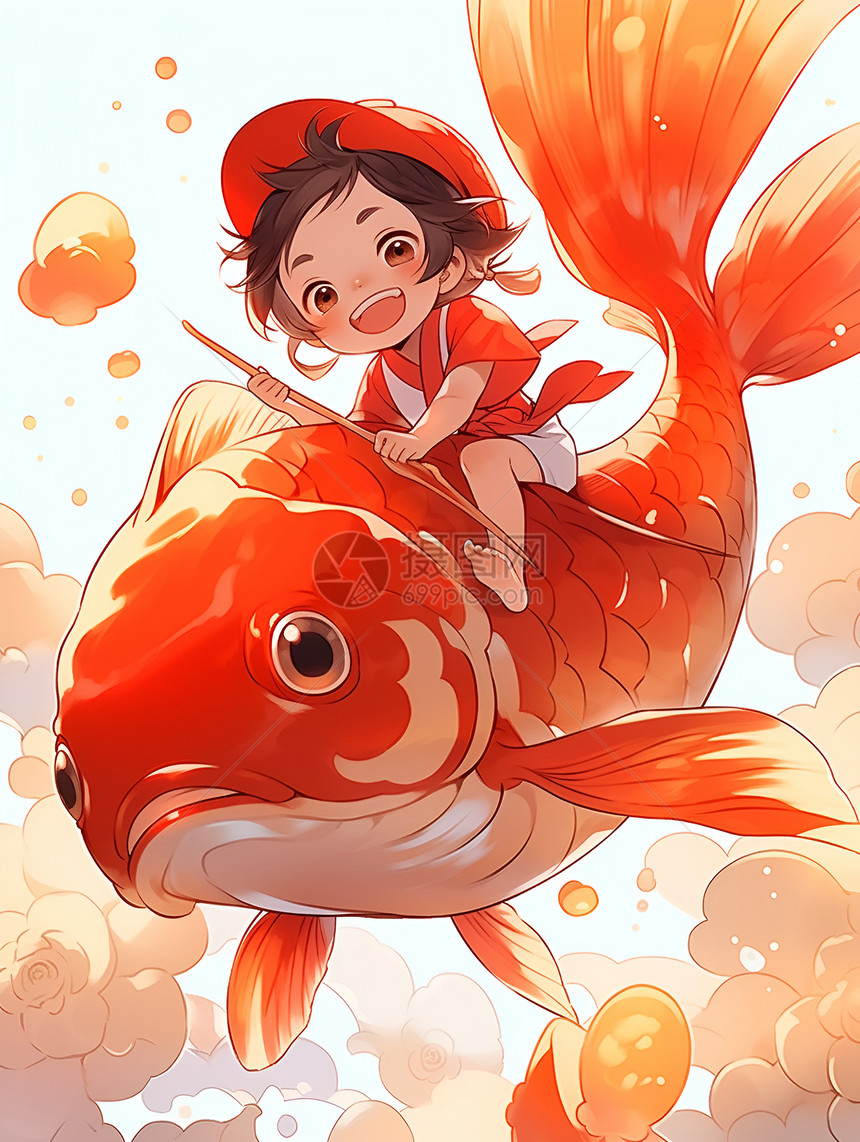 鱼背上的快乐少女图片